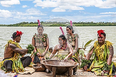 Celebrating the Kava Ceremony on tropic island Nukualofa, Tonga, South Pacific Island Editorial Stock Photo