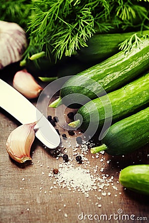 Preparing preserves of pickled cucumbers Stock Photo