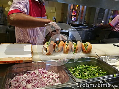 Preparing sandwiches Stock Photo