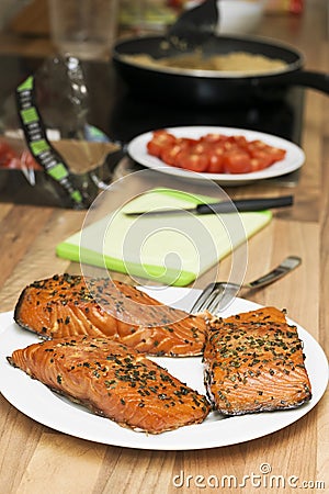 Preparing a seafood lunch Stock Photo