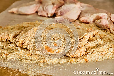 Preparing chicken meat schnitzel Stock Photo