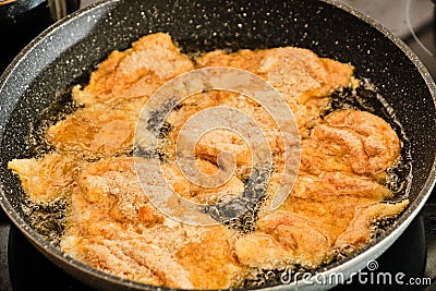 Preparing chicken meat schnitzel Stock Photo