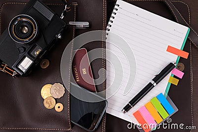 Preparing for travel, travel , trip vacation, tourism mock up close-up. Empty space you can place your text or information. Stock Photo