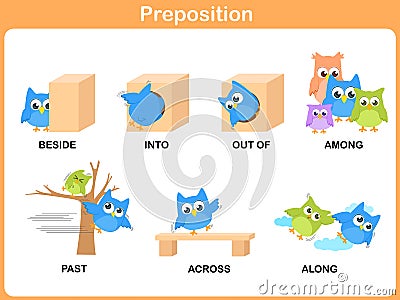 Preposition of motion for preschool Vector Illustration