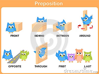 Preposition of motion for preschool Vector Illustration