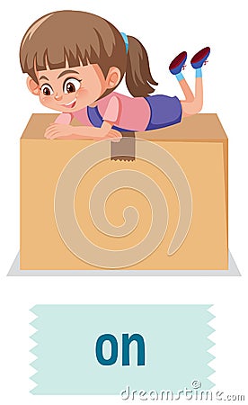 Preposition of place with cartoon girl and a box Vector Illustration