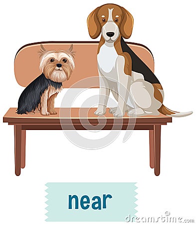 Preposition wordcard with dog on table Vector Illustration