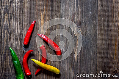 Prepring for cooking dinner. Peper on wooden table background top view copyspace Stock Photo