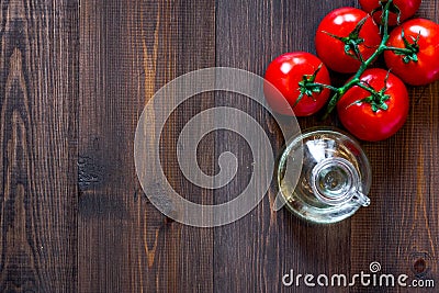 Prepring for cooking dinner. Tomato on wooden table background top view copyspace Stock Photo