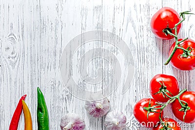 Prepring for cooking dinner. Vegetables on wooden table background top view copyspace Stock Photo