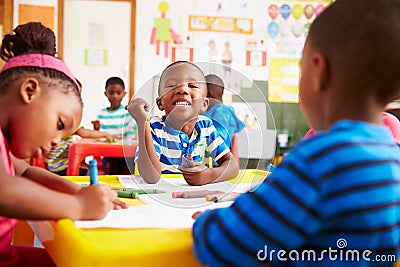 Preschool class in South Africa, boy looking to camera Stock Photo