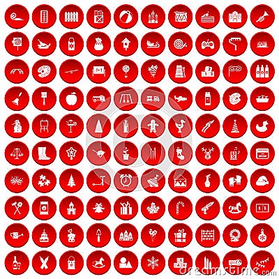 100 preschool education icons set red Vector Illustration