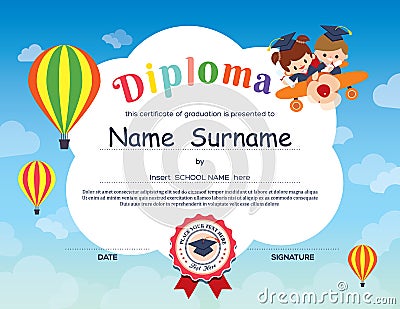 Preschool Elementary school Kids Diploma certificate background Vector Illustration