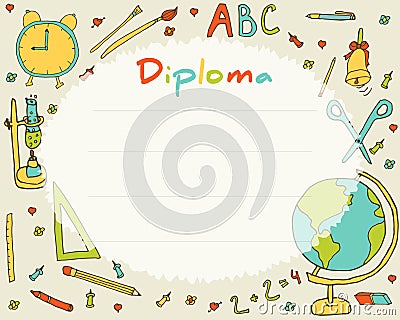 Preschool Elementary school. Kids Diploma certificate background Stock Photo