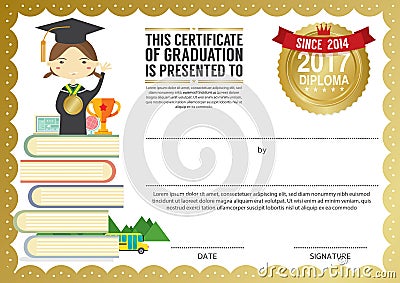 Preschool Elementary School Kids Diploma Certificate Background Vector Illustration