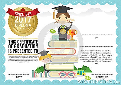 Preschool Elementary School Kids Diploma Certificate Background Design Template Vector Illustration