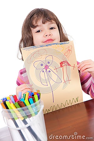 Preschool girl with art Stock Photo