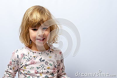 Preschool girl studio portrait on clean background Stock Photo