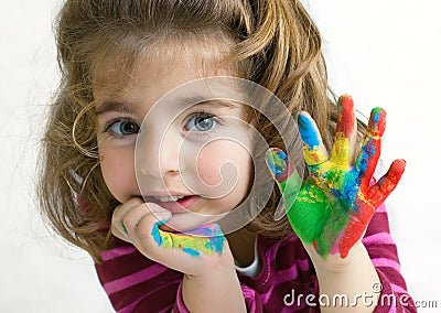 Preschool girl waving hello goodbye Stock Photo