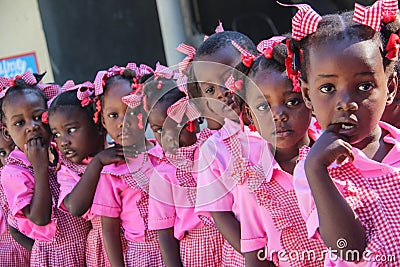 Preschool girls and boys in rural Robillard, Haiti. Editorial Stock Photo