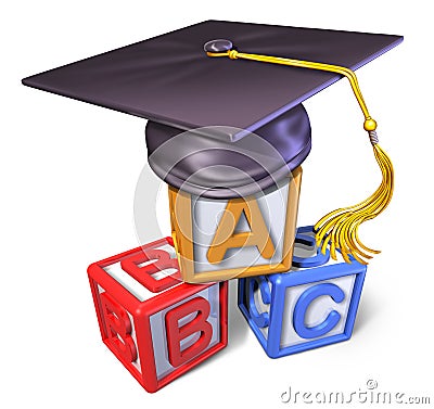 Preschool graduation cap with play blocks Stock Photo