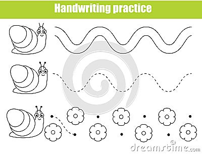 Preschool handwriting practice sheet. Educational children game. Printable worksheet for kids and toddlers. wavy lines Vector Illustration