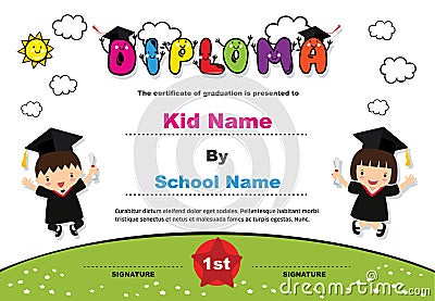 Preschool Kids Diploma certificate colorful background design template vector Illustration Vector Illustration