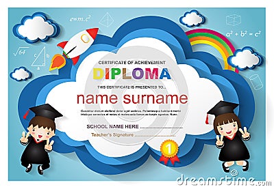 Preschool Kids Diploma certificate colorful background design template vector Illustration Vector Illustration