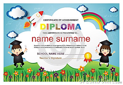 Preschool Kids Diploma certificate colorful background design template vector Illustration Vector Illustration