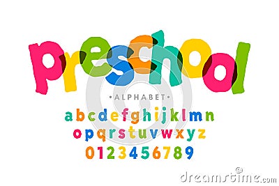 Preschool, kids style colorful font Vector Illustration