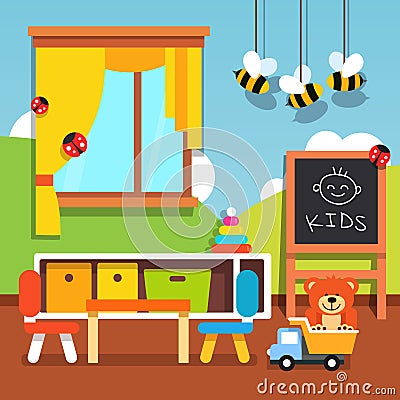 Preschool kindergarten classroom with toys Vector Illustration