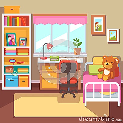 Preschool or school student girls room interior Vector Illustration