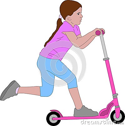 Preschooler girl riding microscooter illustration Vector Illustration