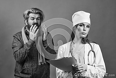 Prescribe medicines. Medical worker examining patient. Patient care. diagnostics. Virus epidemic. Sick patient. Doctor Stock Photo