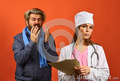 Prescribe medicines. Medical worker examining patient. Patient care. diagnostics. Virus epidemic. Sick patient. Doctor Stock Photo