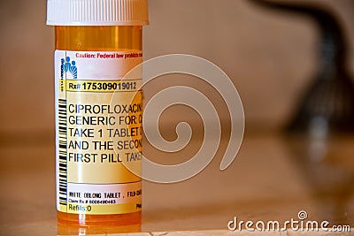 A Prescription Bottle of Ciprofloxacin Editorial Stock Photo