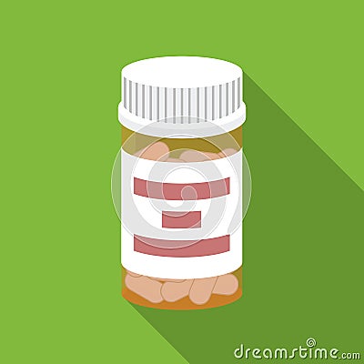 Prescription bottle icon in flat style isolated on white background. Drugs symbol stock vector illustration. Vector Illustration