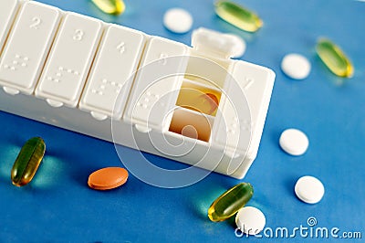 Prescription Drugs in Pill Box Stock Photo