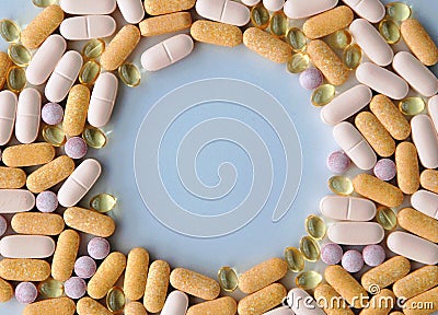 Prescription drugs, pills mixed medicine and health supplements Stock Photo