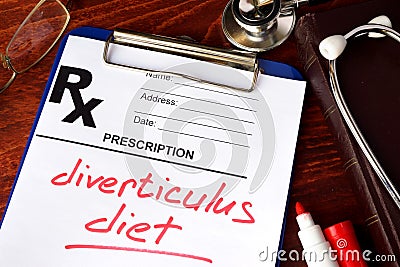 Prescription form with words diverticulitis diet Stock Photo