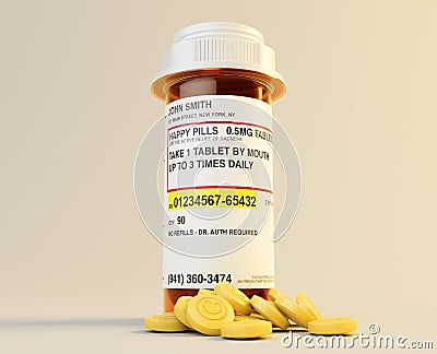 Prescription Happy Pills And Bottle Stock Photo