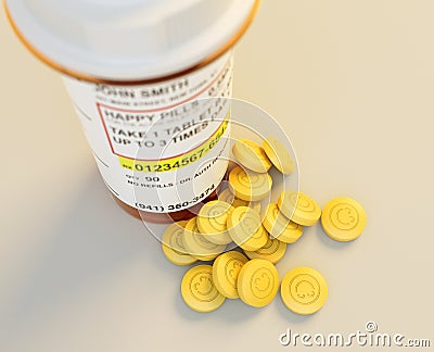 Prescription Happy Pills And Bottle Stock Photo