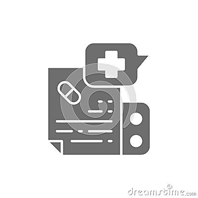 Prescription medication, instruction grey icon. Isolated on white background Cartoon Illustration