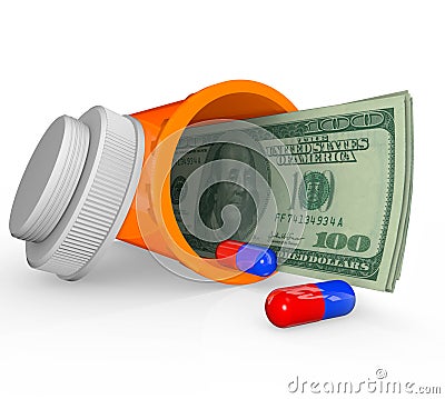 Prescription Medicine Bottle - Money Inside Stock Photo
