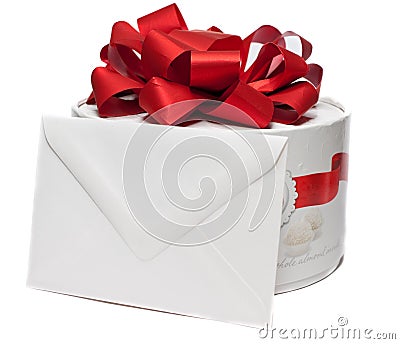 Present box with blank envelope Stock Photo