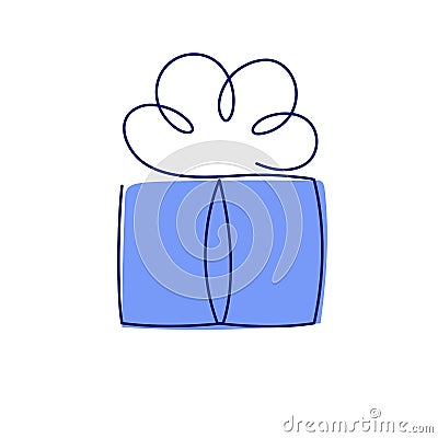Present box continuous editable line vector illustration with blue wrap. Vector Illustration