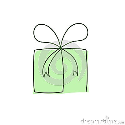 Present box continuous editable line vector illustration with blue wrap. Vector Illustration