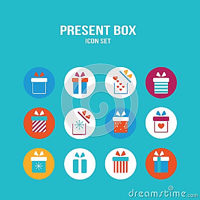 Present box icon set Gift for Christmas Birthday St Valentine's Day Stock Photo