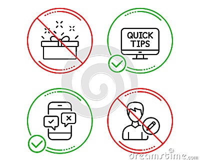 Present box, Web tutorials and Phone survey icons set. Edit person sign. Vector Vector Illustration