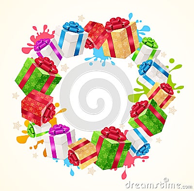 Present Boxes Frame Circle. Vector Vector Illustration